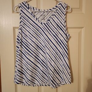 Chicos Size 1 (M) Ultimate T Striped Tank Top Cotton Modal Blend Nautical Beach